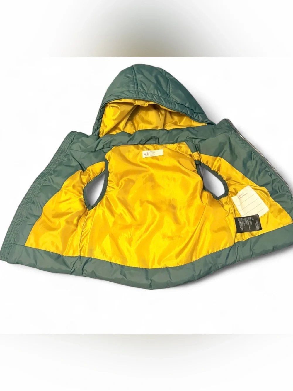 H&M Green Quilted Hooded Puffer Vest with Yellow Patch